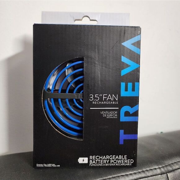 Treva 3-1/2" Blue 3-Speed Portable Rechargeable Fan with Sturdy Base New In Box - Picture 1 of 4
